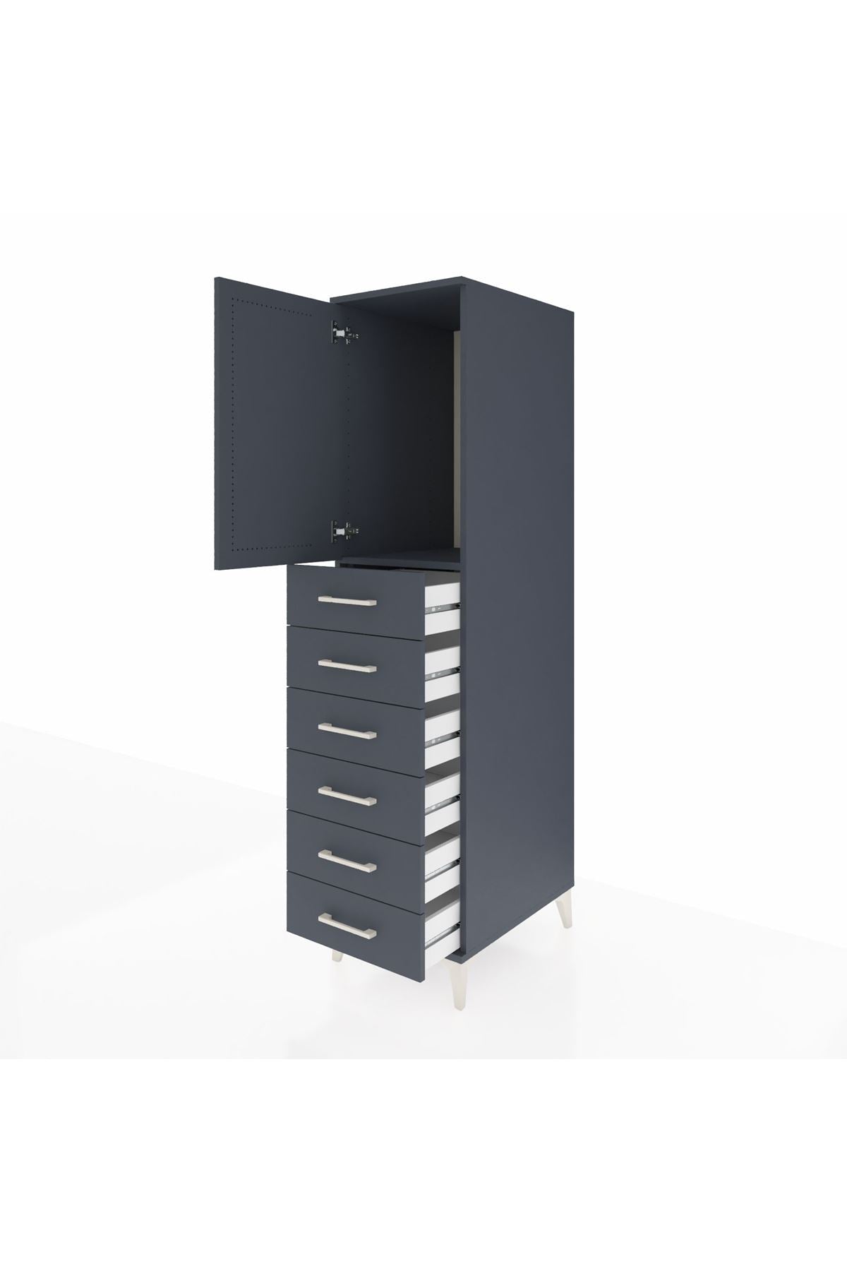 Kronos Dolap Tek Raflı 6 Çekmeceli Tek Kapaklı 44x59x182 Antrasit-Antrasit