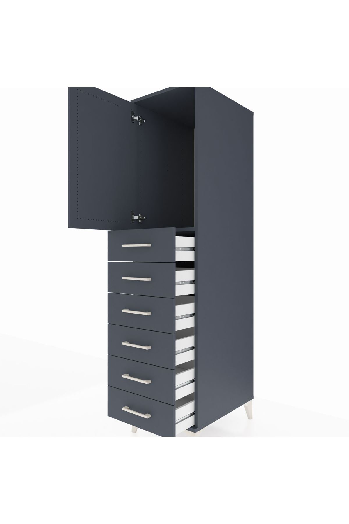 Kronos Dolap Tek Raflı 6 Çekmeceli Tek Kapaklı 44x59x182 Antrasit-Antrasit