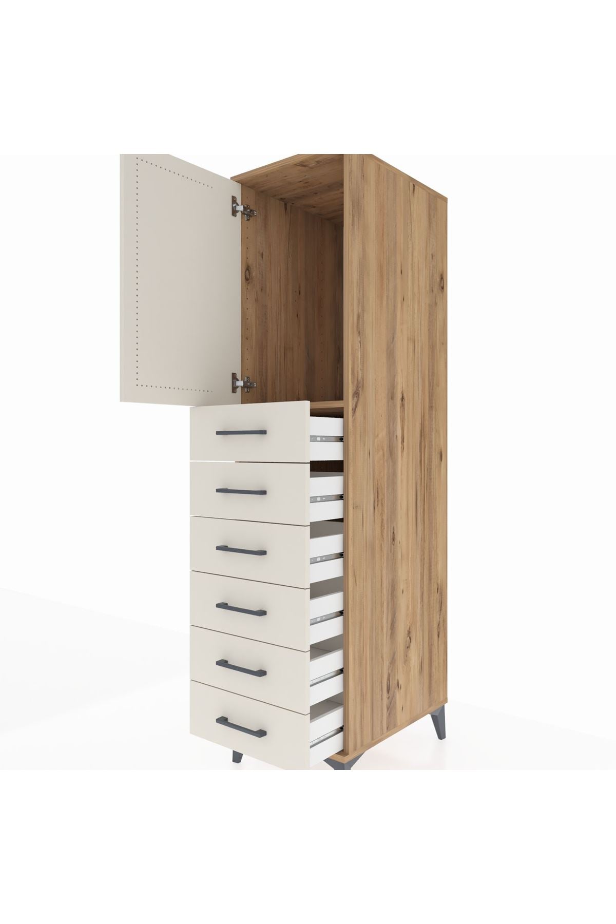 Kronos Dolap Tek Raflı 6 Çekmeceli Tek Kapaklı 44x59x182 Çam-Aytaşı