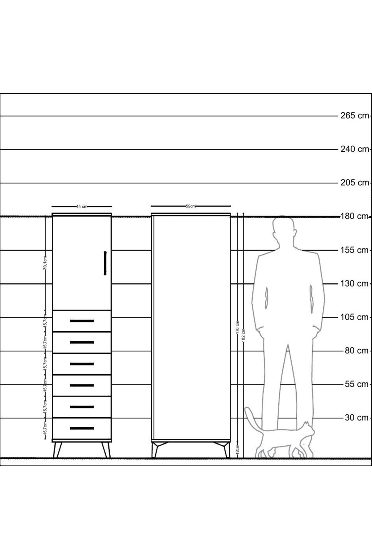 Kronos Dolap Tek Raflı 6 Çekmeceli Tek Kapaklı 44x59x182 Çam-Aytaşı