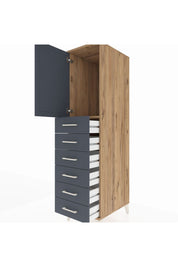 Kronos Dolap Tek Raflı 6 Çekmeceli Tek Kapaklı 44x59x182 Çam-Antrasit