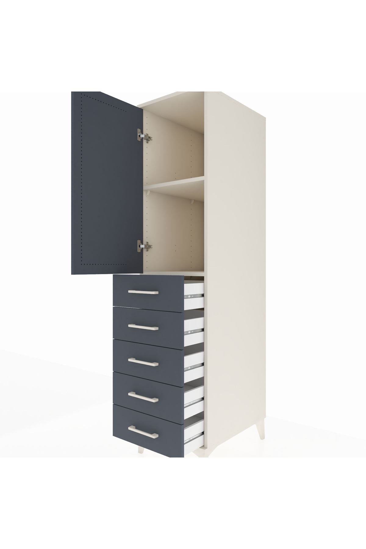 Kronos Dolap 2 Raflı 5 Çekmeceli Tek Kapaklı 44x59x182 Aytaşı-Antrasit