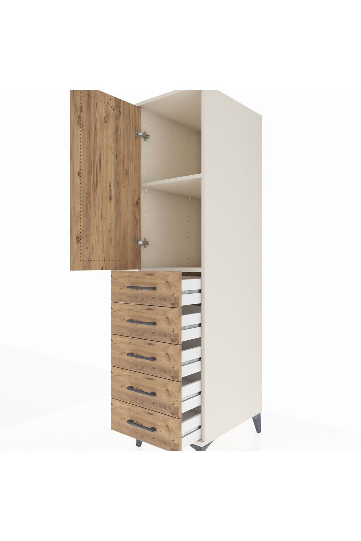 Kronos Dolap 2 Raflı 5 Çekmeceli Tek Kapaklı 44x59x182 - S88M004V3C