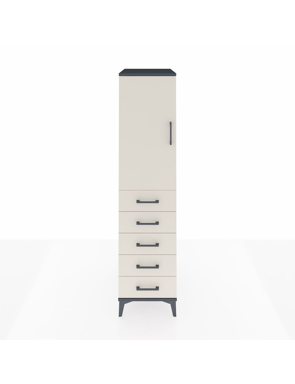 Kronos Dolap 2 Raflı 5 Çekmeceli Tek Kapaklı 44x59x182 Antrasit-Aytaşı