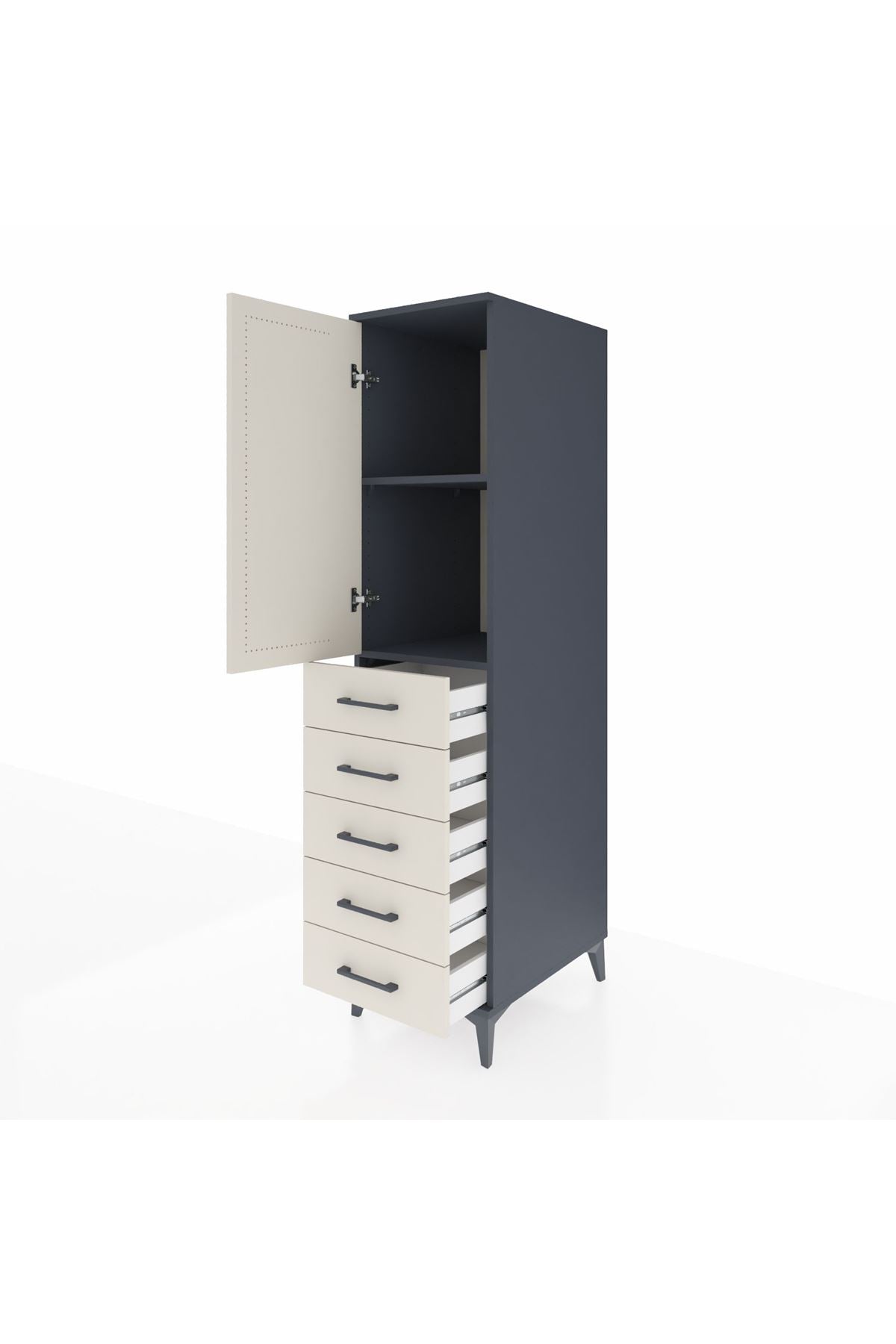 Kronos Dolap 2 Raflı 5 Çekmeceli Tek Kapaklı 44x59x182 Antrasit-Aytaşı