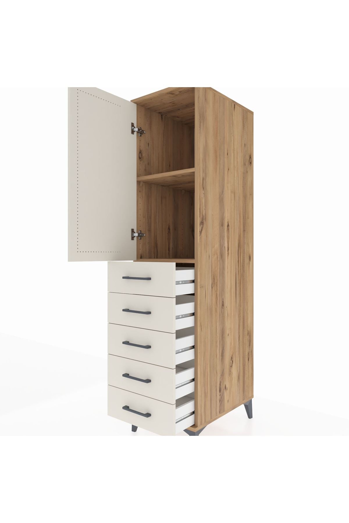 Kronos Dolap 2 Raflı 5 Çekmeceli Tek Kapaklı 44x59x182 Çam-Aytaşı