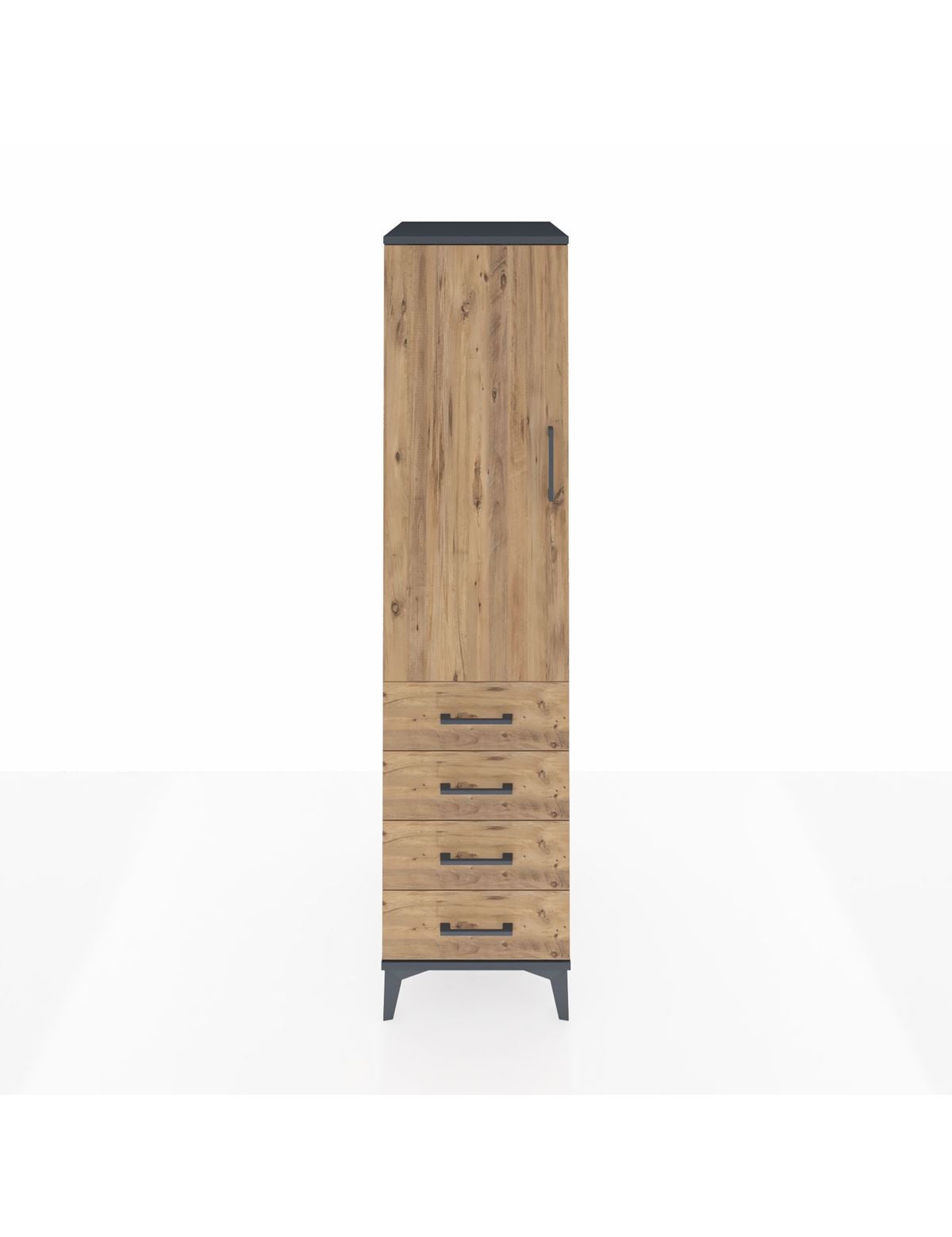 Kronos Dolap 2 Raflı 4 Çekmeceli Tek Kapaklı 44x59x182 Antrasit-Çam