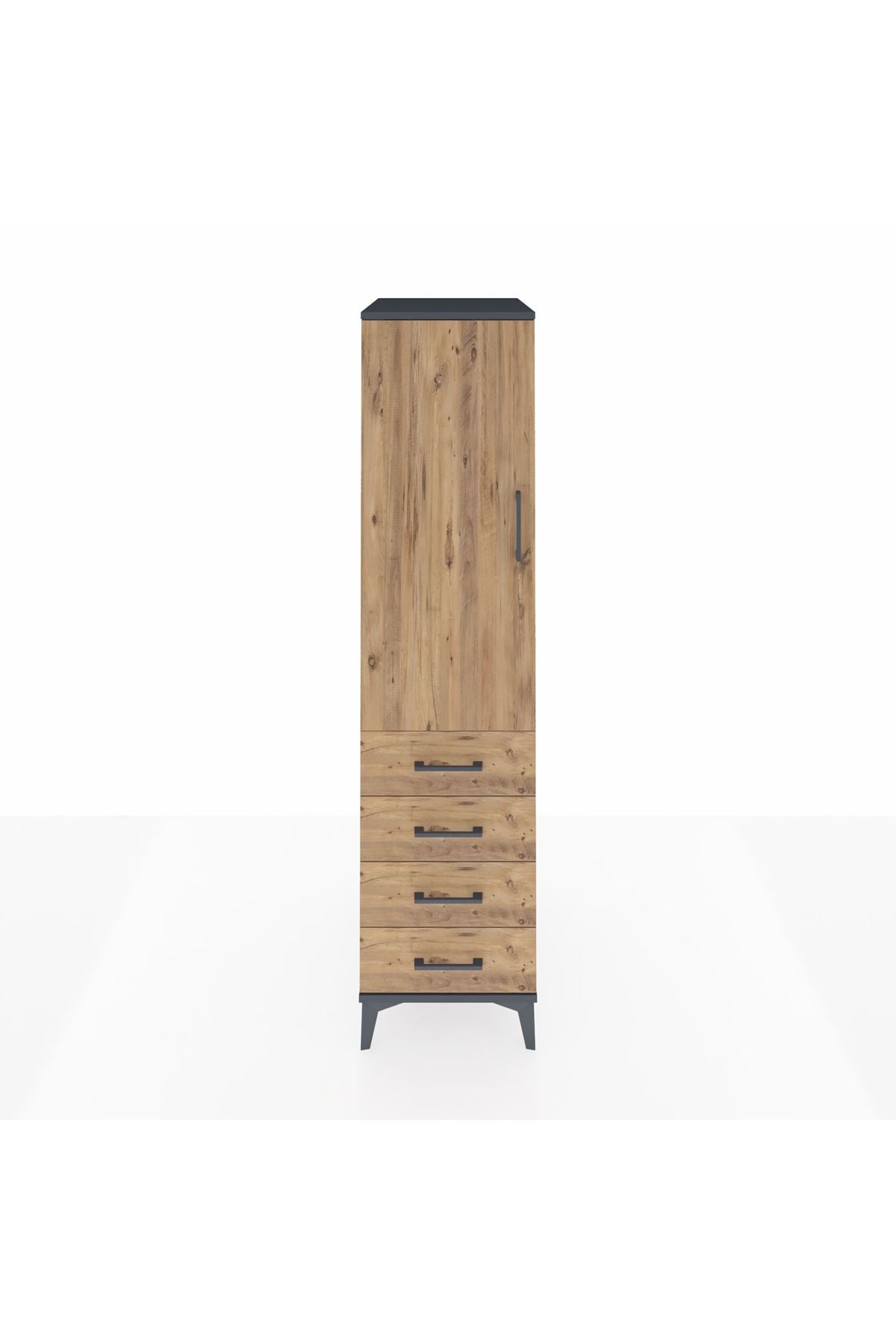 Kronos Dolap 2 Raflı 4 Çekmeceli Tek Kapaklı 44x59x182 Antrasit-Çam