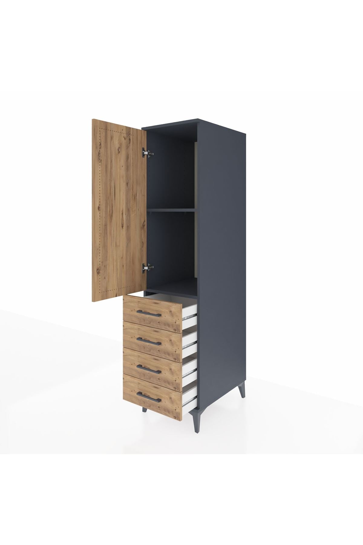 Kronos Dolap 2 Raflı 4 Çekmeceli Tek Kapaklı 44x59x182 Antrasit-Çam