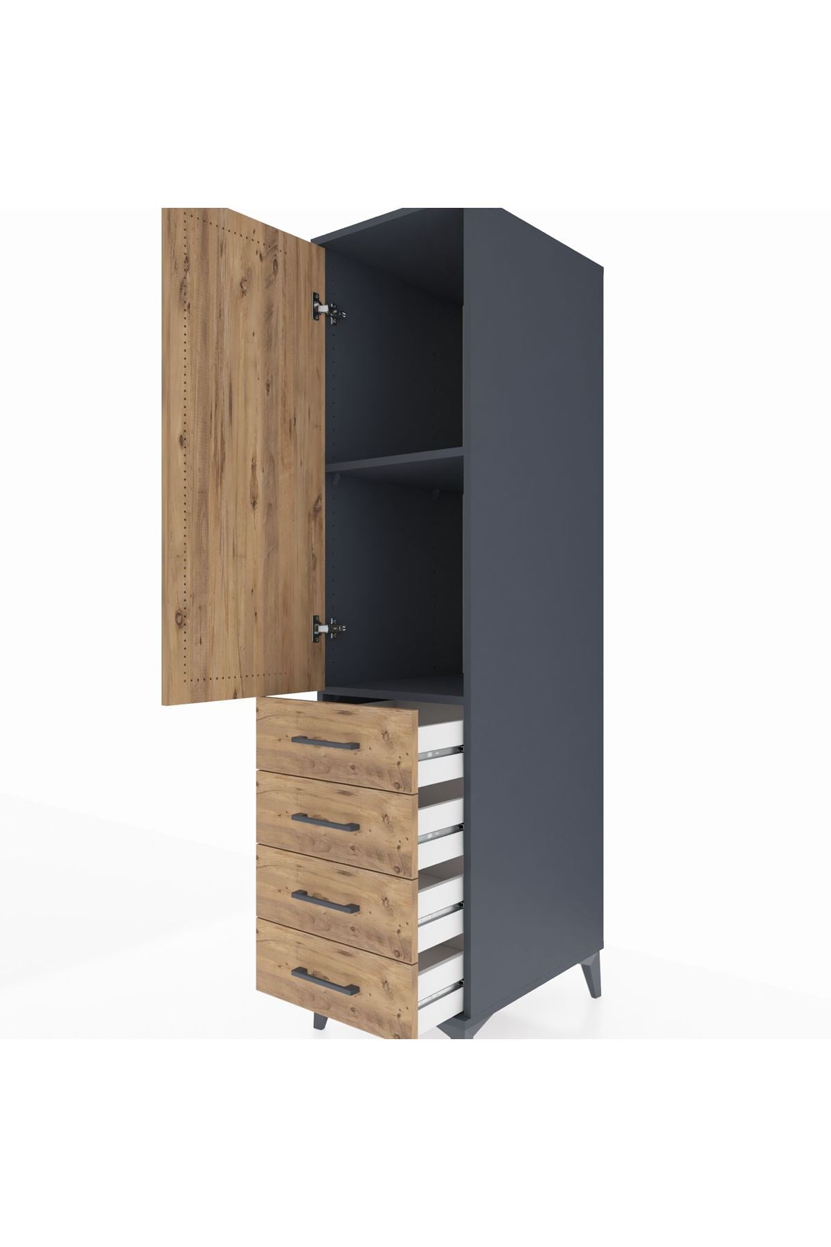 Kronos Dolap 2 Raflı 4 Çekmeceli Tek Kapaklı 44x59x182 Antrasit-Çam