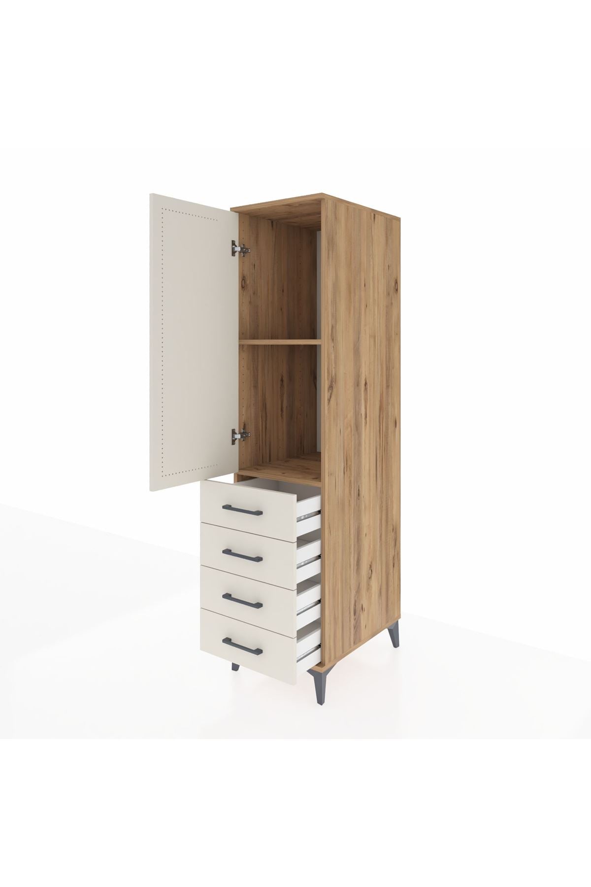 Kronos Dolap 2 Raflı 4 Çekmeceli Tek Kapaklı 44x59x182 Çam-Aytaşı