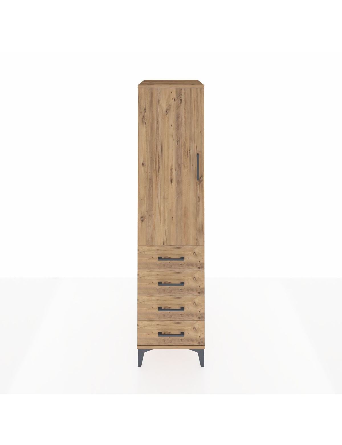 Kronos Dolap 2 Raflı 4 Çekmeceli Tek Kapaklı 44x59x182 Çam-Çam