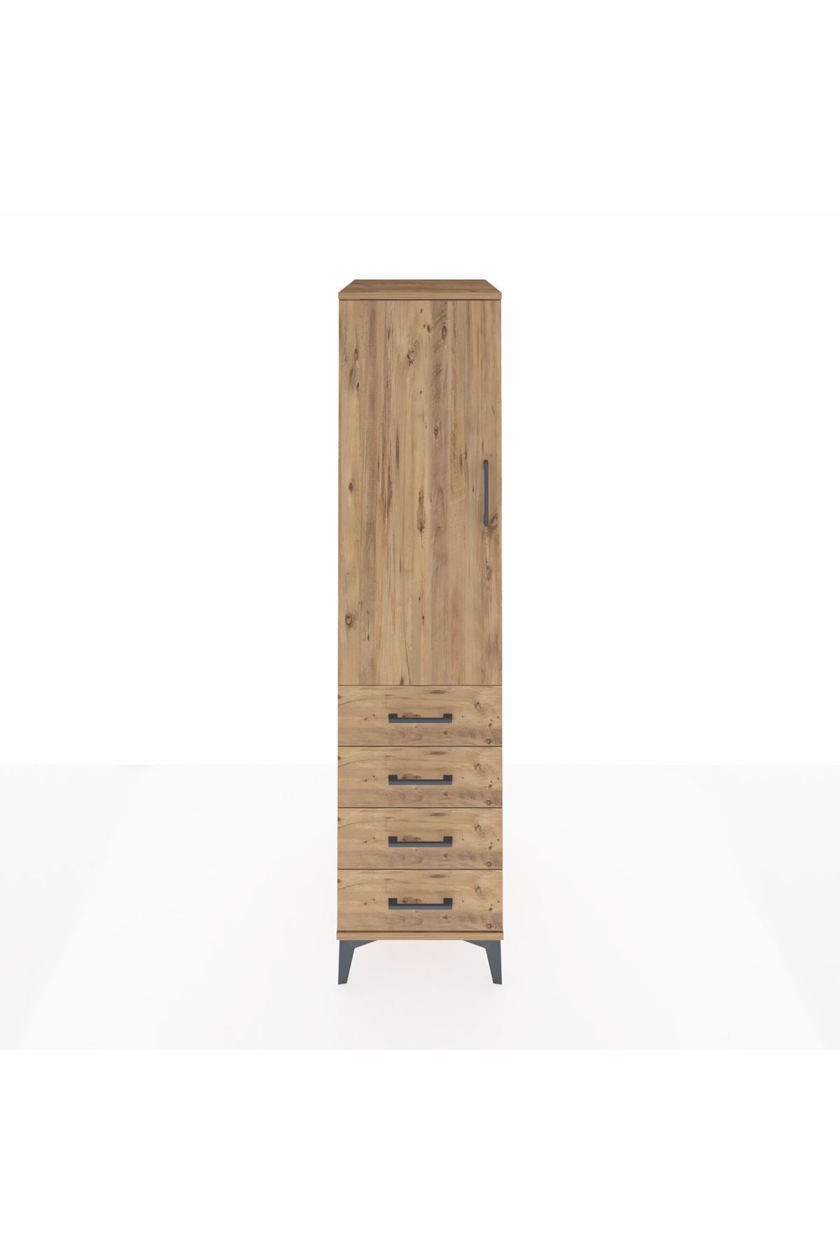 Kronos Dolap 2 Raflı 4 Çekmeceli Tek Kapaklı 44x59x182 Çam-Çam