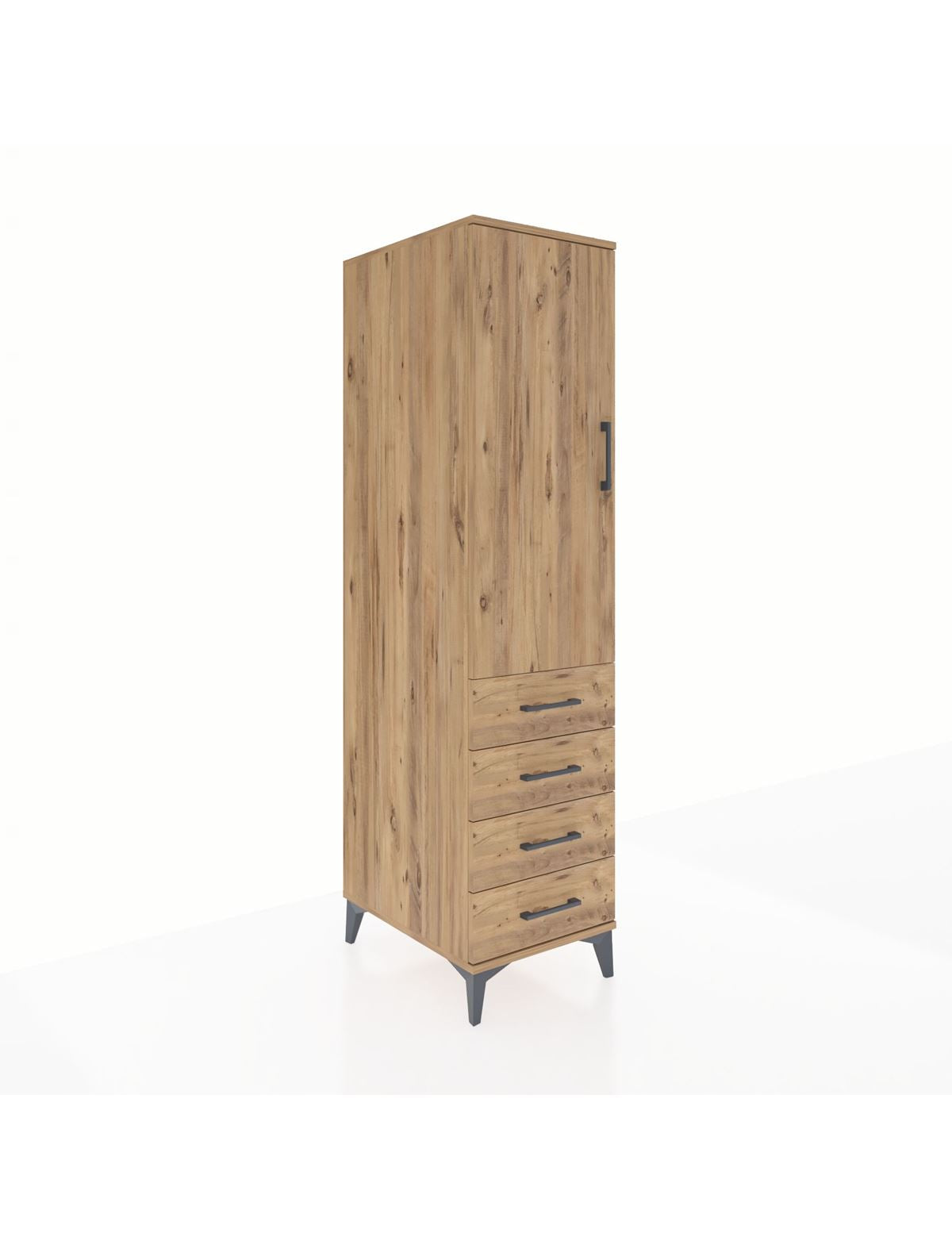 Kronos Dolap 2 Raflı 4 Çekmeceli Tek Kapaklı 44x59x182 Çam-Çam