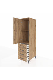 Kronos Dolap 2 Raflı 4 Çekmeceli Tek Kapaklı 44x59x182 Çam-Çam