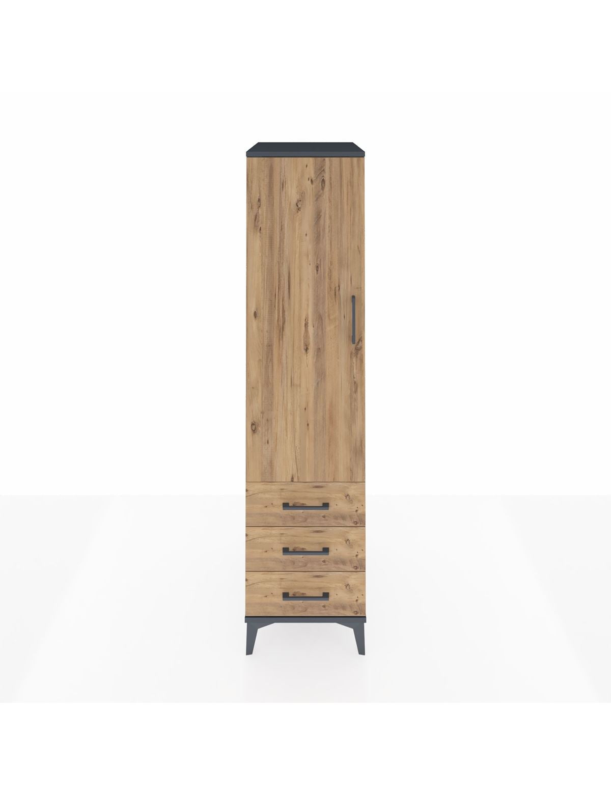 Kronos Dolap 2 Raflı 3 Çekmeceli Tek Kapaklı 44x59x182 Antrasit-Çam