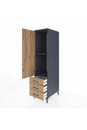 Kronos Dolap 2 Raflı 3 Çekmeceli Tek Kapaklı 44x59x182 Antrasit-Çam