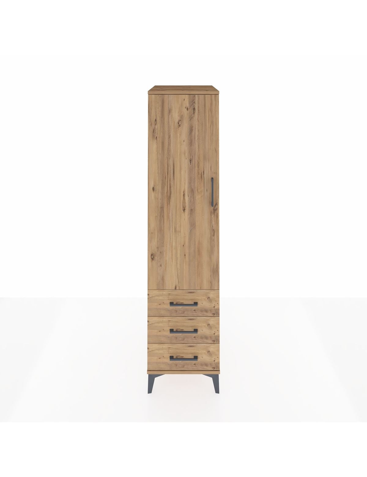 Kronos Dolap 2 Raflı 3 Çekmeceli Tek Kapaklı 44x59x182 Çam-Çam