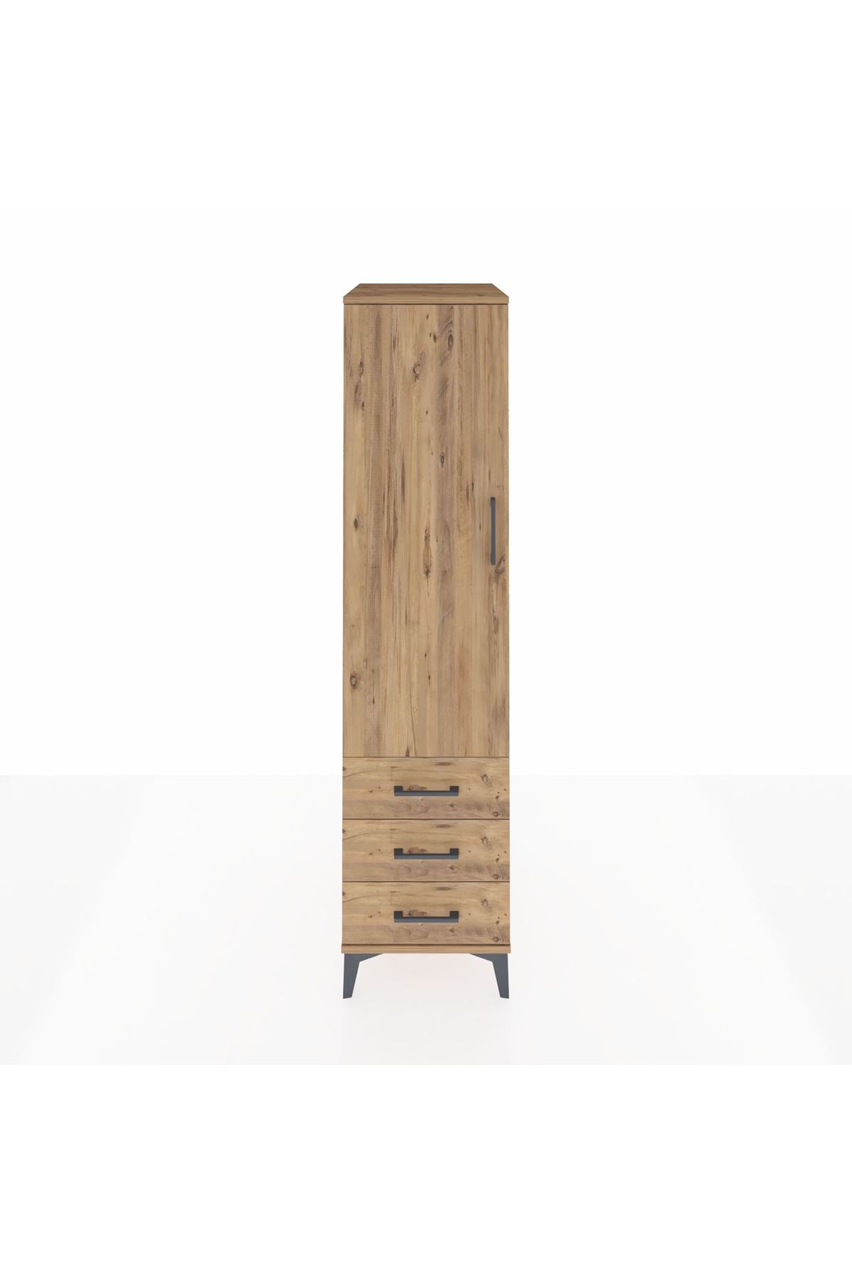 Kronos Dolap 2 Raflı 3 Çekmeceli Tek Kapaklı 44x59x182 Çam-Çam