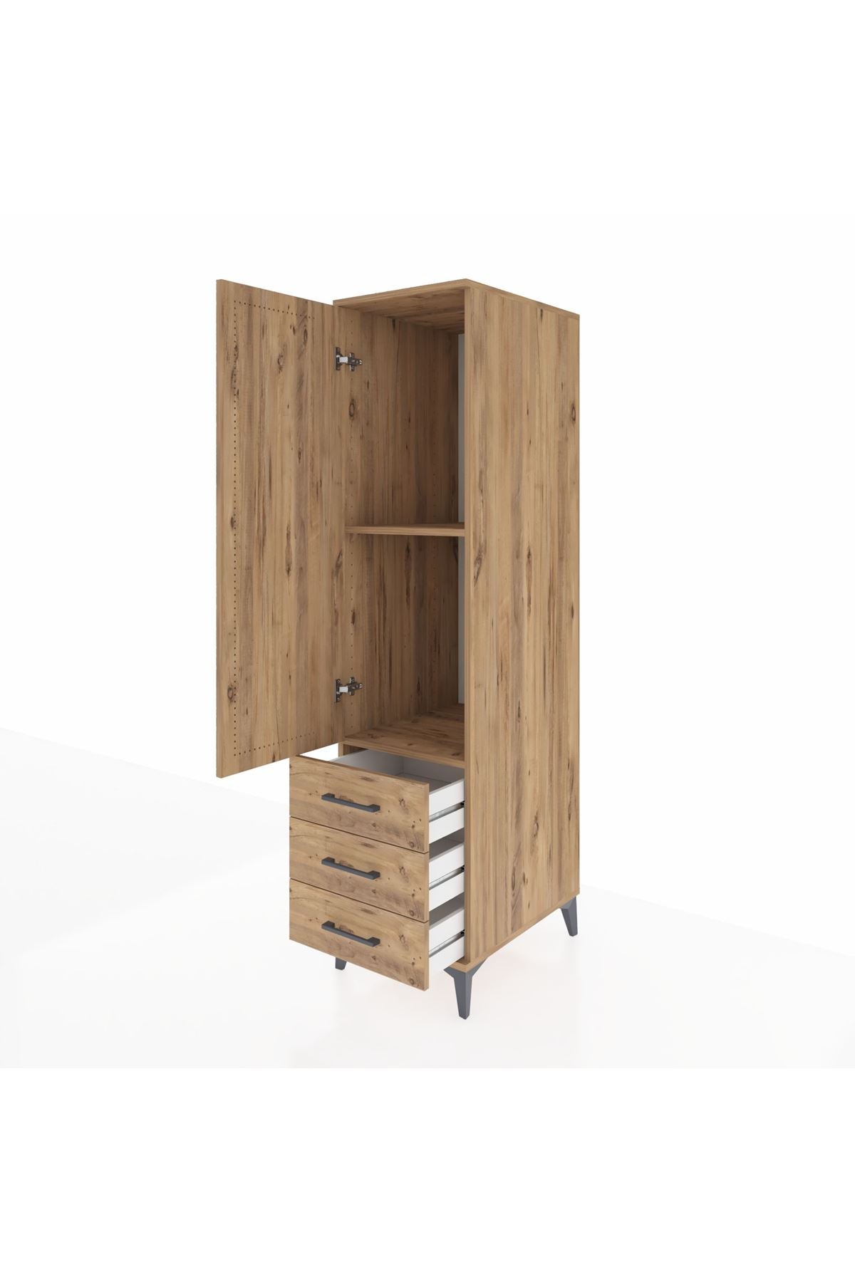 Kronos Dolap 2 Raflı 3 Çekmeceli Tek Kapaklı 44x59x182 Çam-Çam