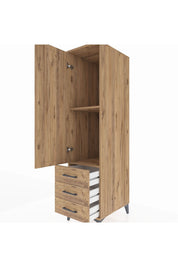 Kronos Dolap 2 Raflı 3 Çekmeceli Tek Kapaklı 44x59x182 Çam-Çam