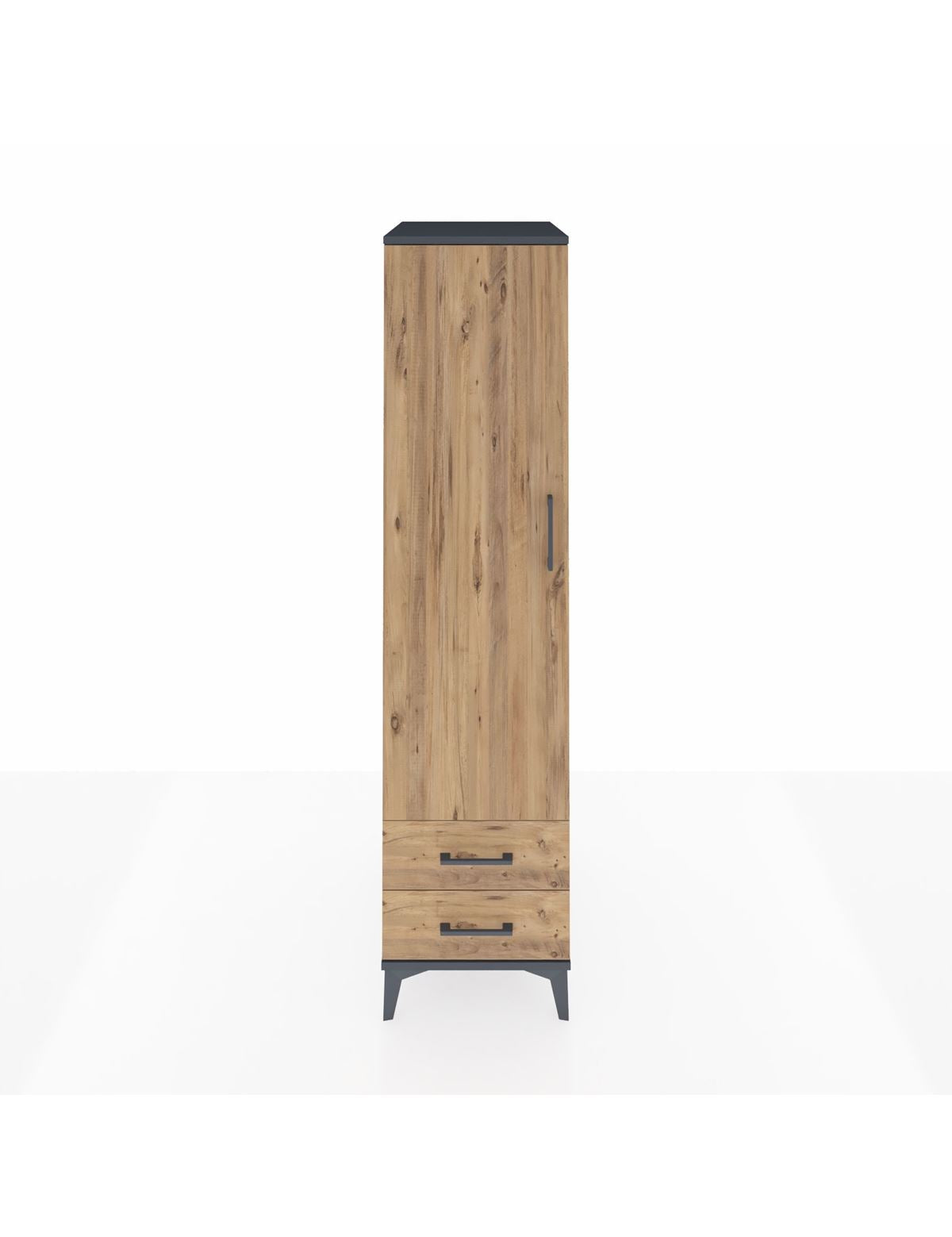 Kronos Dolap 4 Raflı 2 Çekmeceli Tek Kapaklı 44x59x182 Antrasit-Çam