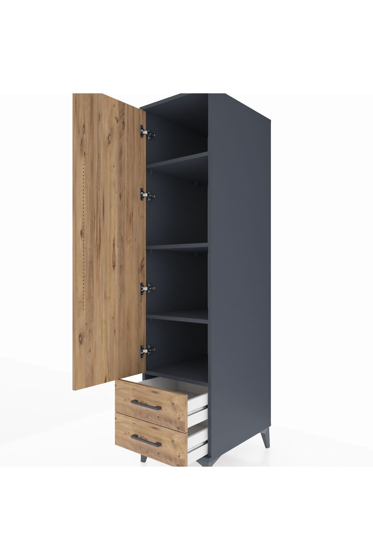 Kronos Dolap 4 Raflı 2 Çekmeceli Tek Kapaklı 44x59x182 Antrasit-Çam