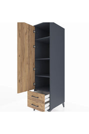Kronos Dolap 4 Raflı 2 Çekmeceli Tek Kapaklı 44x59x182 Antrasit-Çam