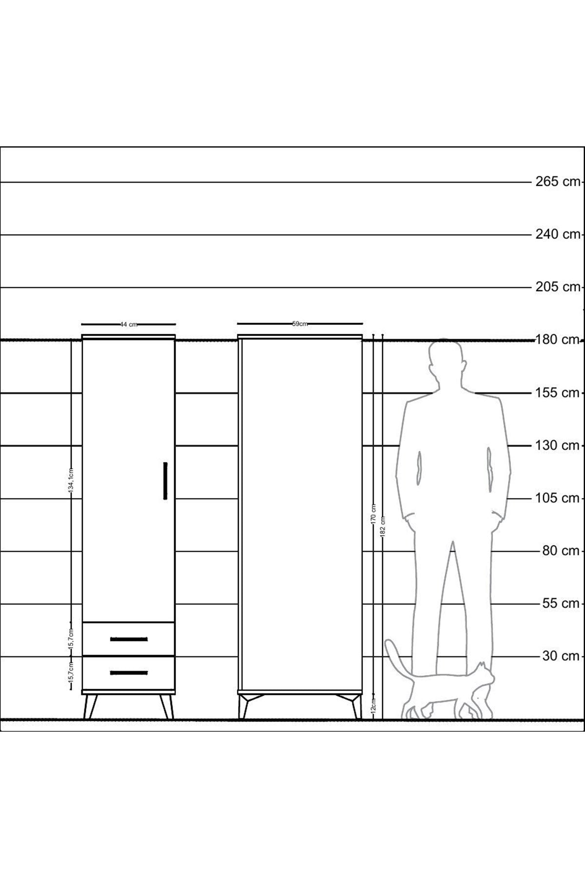 Kronos Dolap 4 Raflı 2 Çekmeceli Tek Kapaklı 44x59x182 Antrasit-Çam