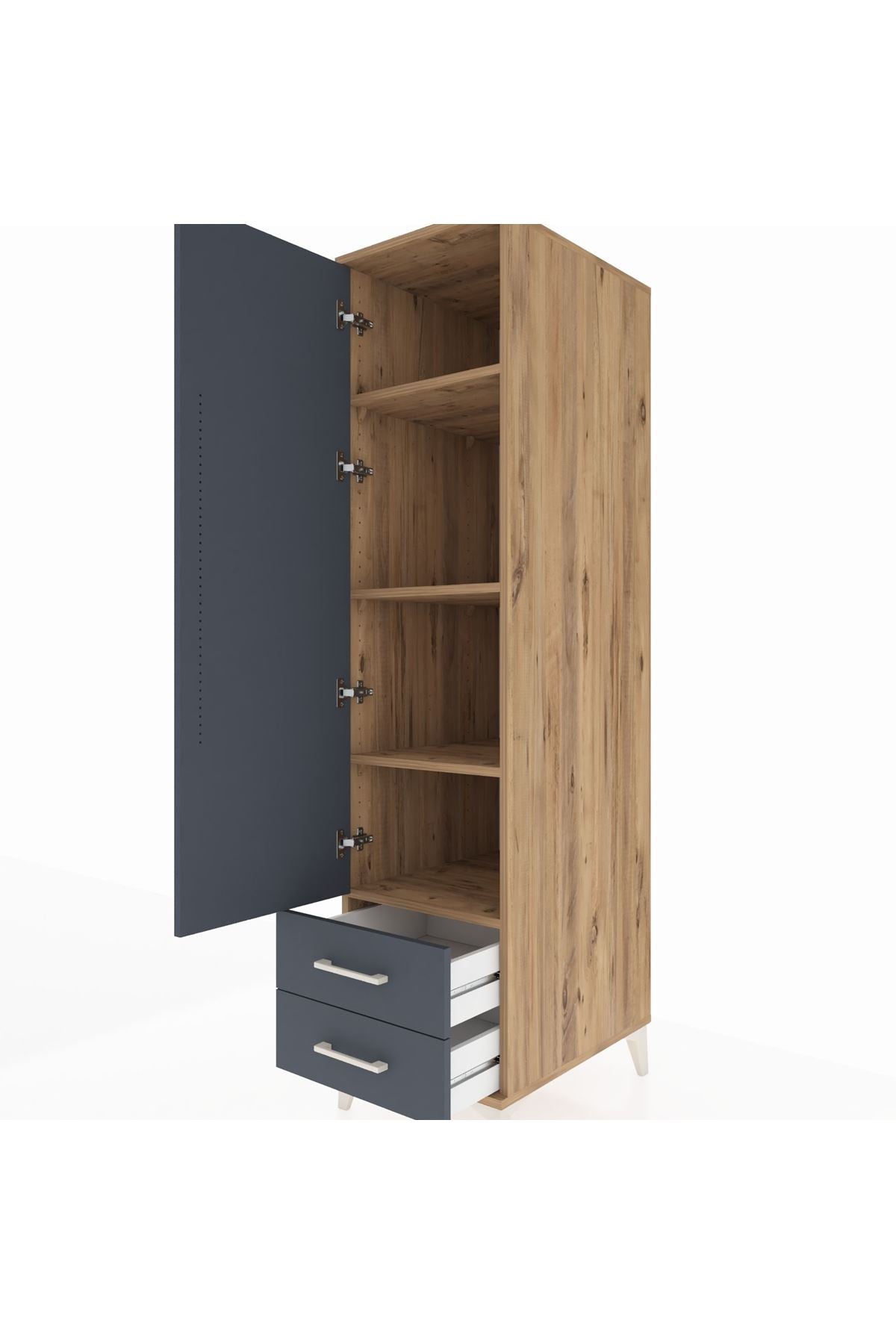 Kronos Dolap 4 Raflı 2 Çekmeceli Tek Kapaklı 44x59x182 Çam-Antrasit