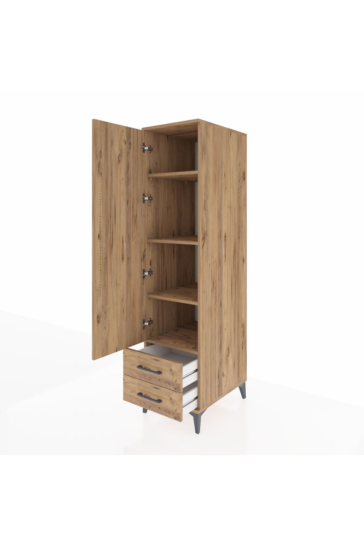 Kronos Dolap 4 Raflı 2 Çekmeceli Tek Kapaklı 44x59x182 Çam-Çam