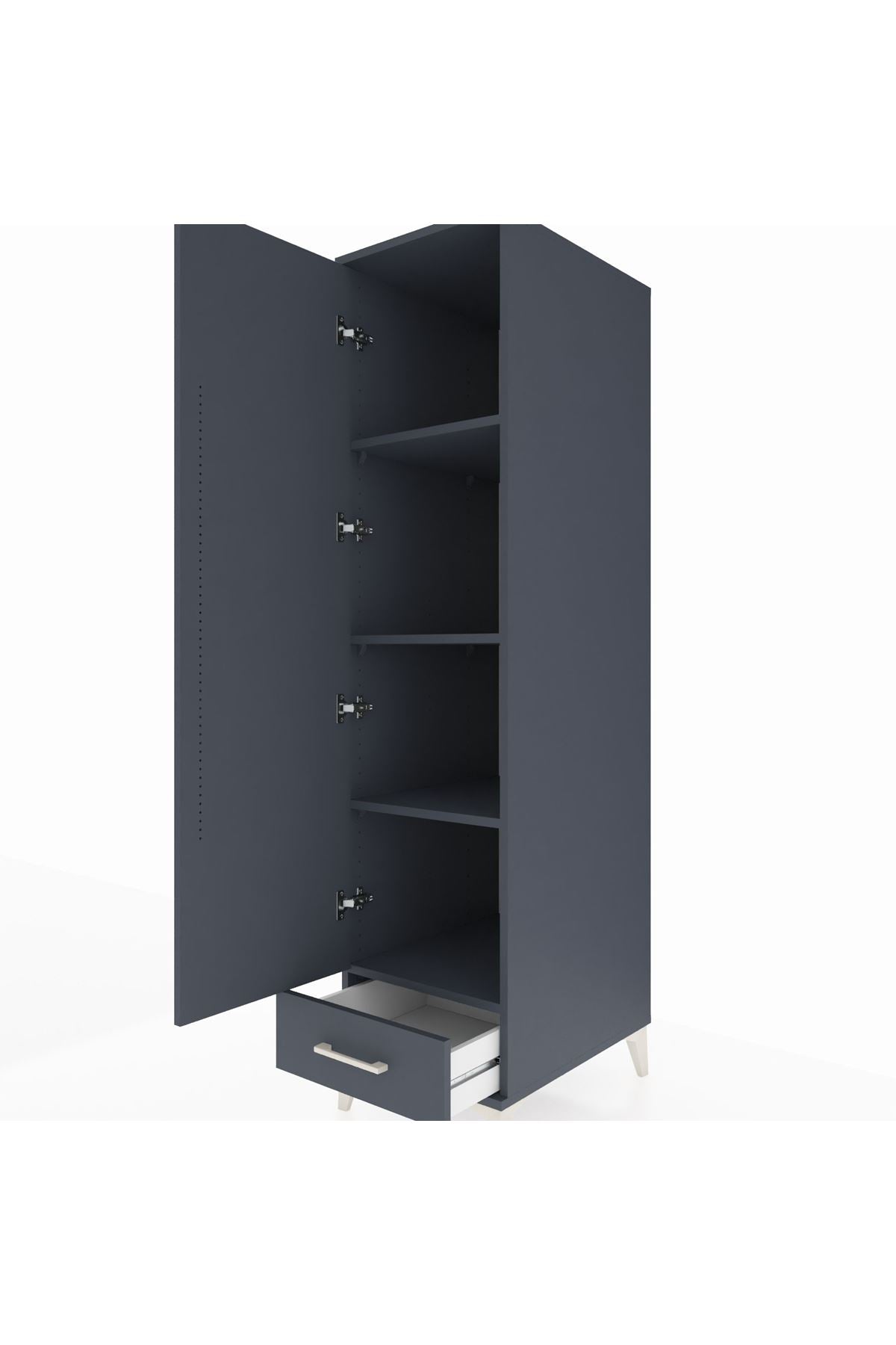 Kronos Dolap 4 Raflı Tek Çekmeceli Tek Kapaklı 44x59x182 Antrasit-Antrasit