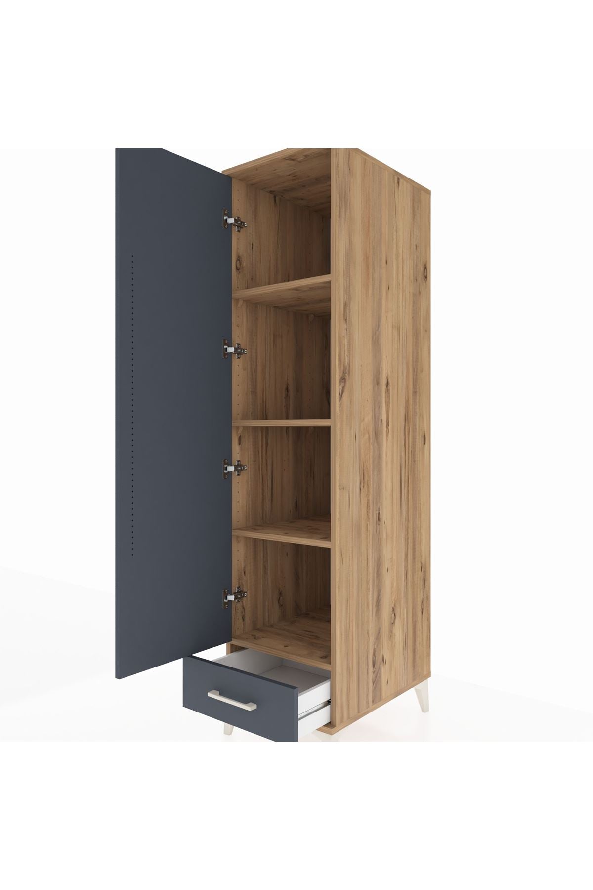 Kronos Dolap 4 Raflı Tek Çekmeceli Tek Kapaklı 44x59x182 Çam-Antrasit