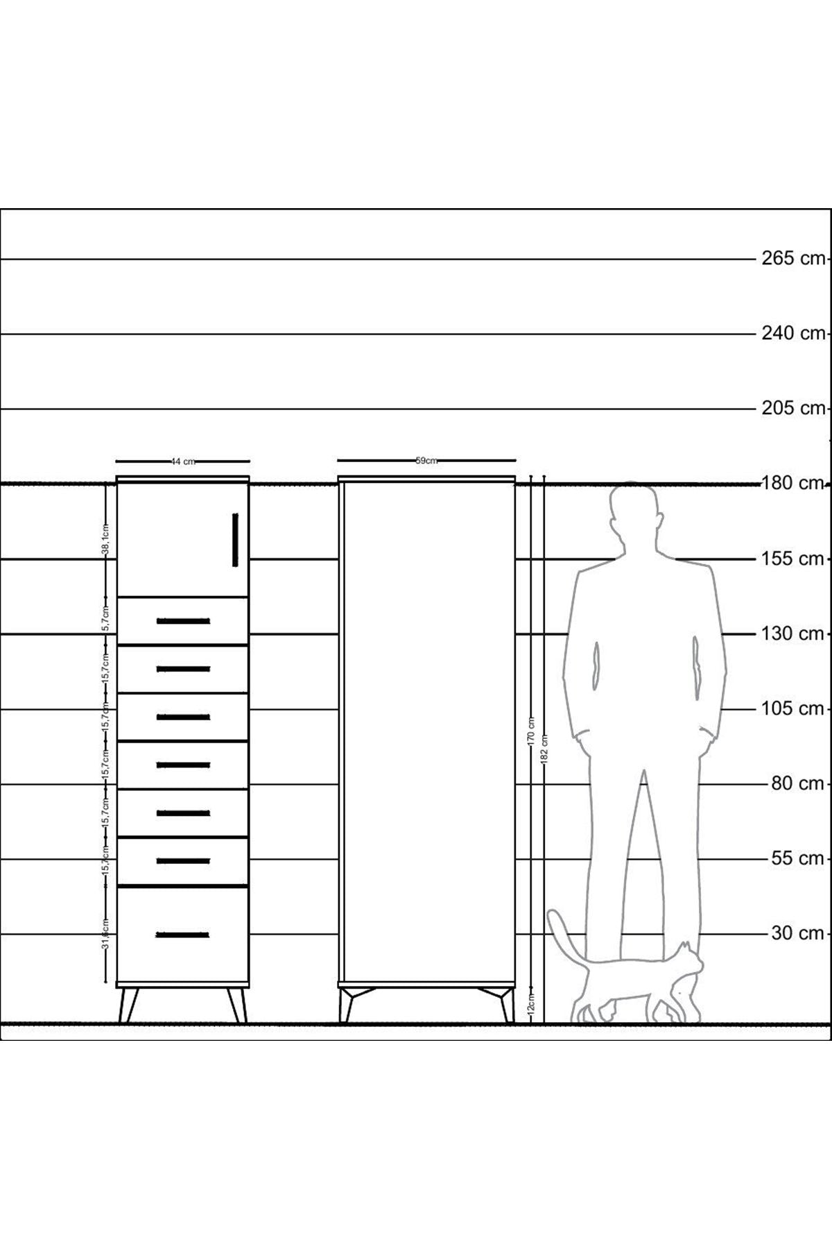 Kronos Dolap Tek Raflı 7 Çekmeceli Tek Kapaklı 44x59x182 Aytaşı-Aytaşı