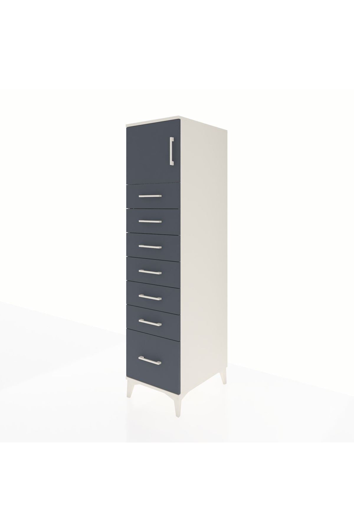 Kronos Dolap Tek Raflı 7 Çekmeceli Tek Kapaklı 44x59x182 Aytaşı-Antrasit