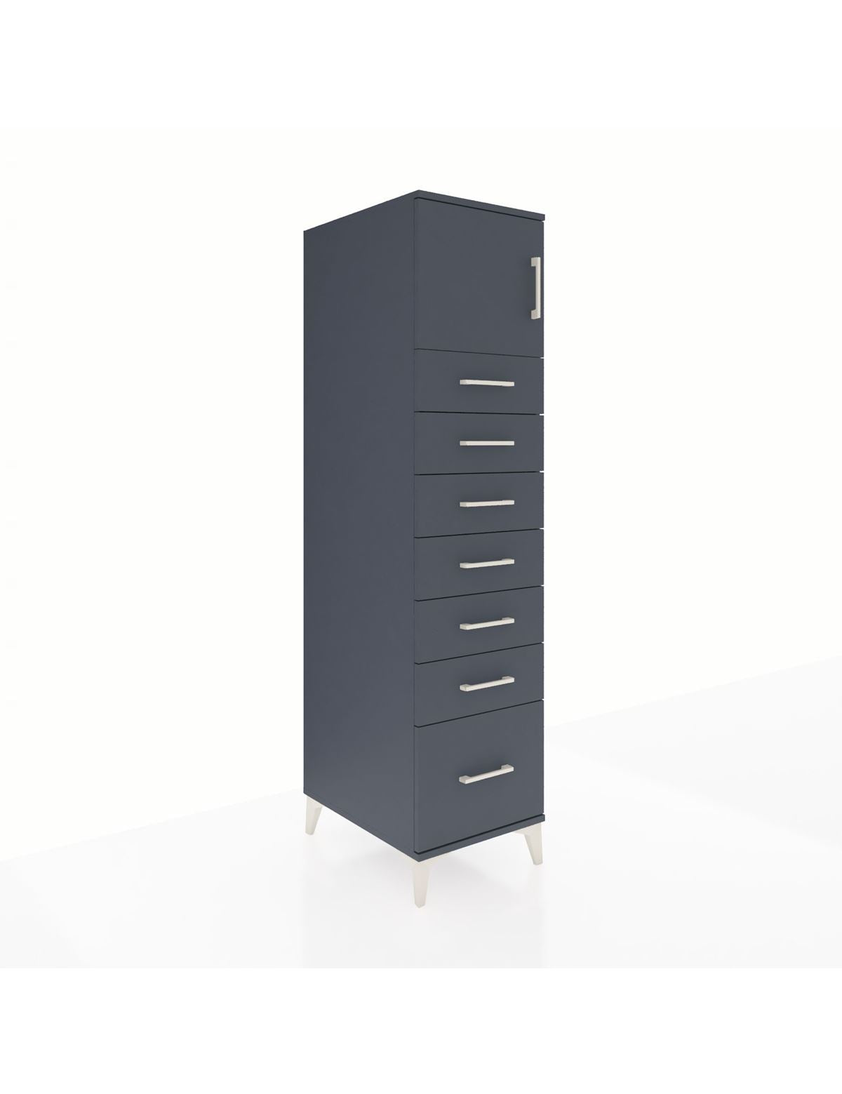 Kronos Dolap Tek Raflı 7 Çekmeceli Tek Kapaklı 44x59x182 Antrasit-Antrasit