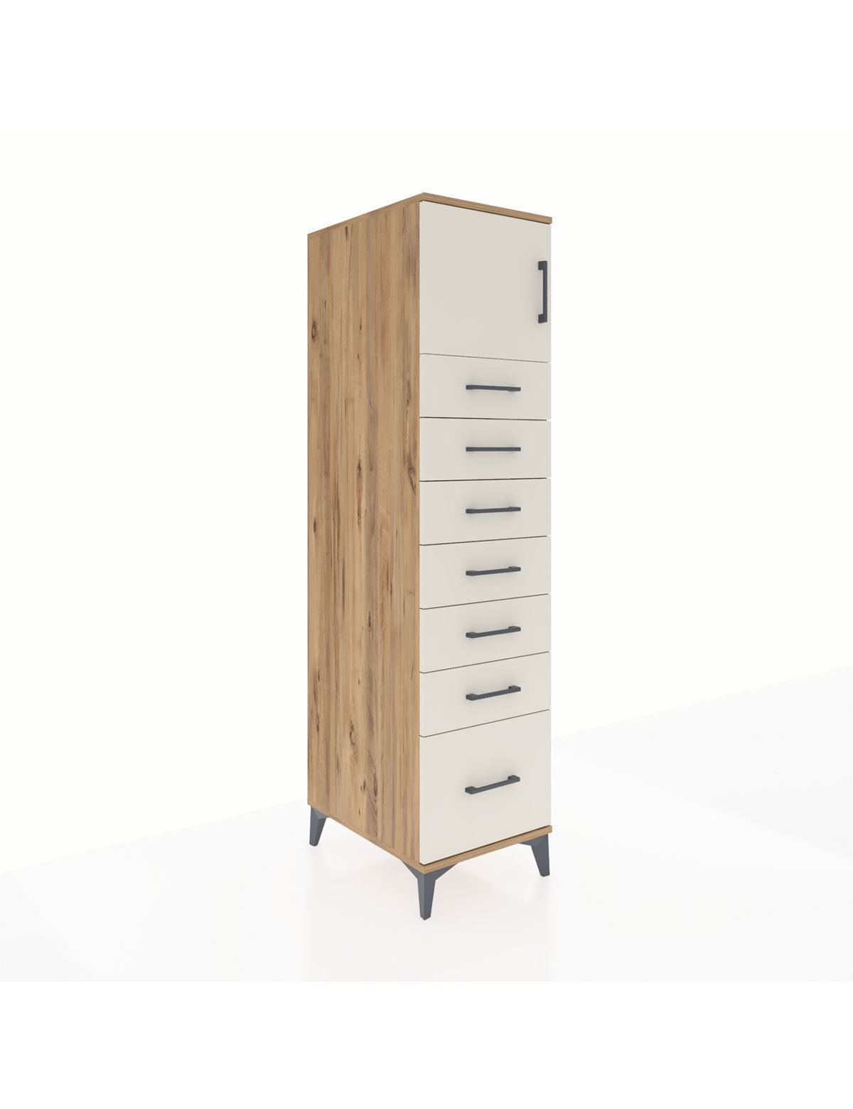 Kronos Dolap Tek Raflı 7 Çekmeceli Tek Kapaklı 44x59x182 Çam-Aytaşı