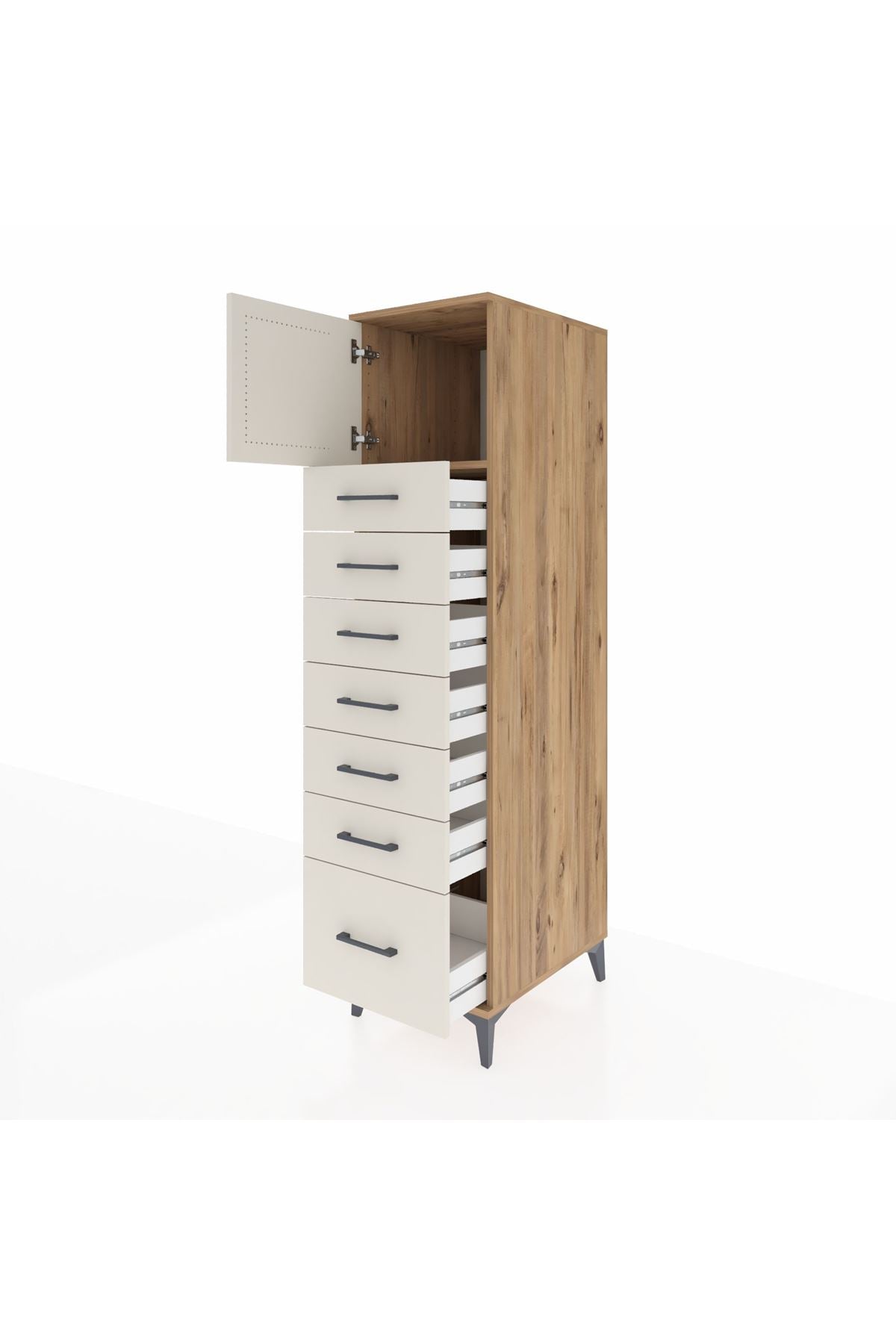 Kronos Dolap Tek Raflı 7 Çekmeceli Tek Kapaklı 44x59x182 Çam-Aytaşı