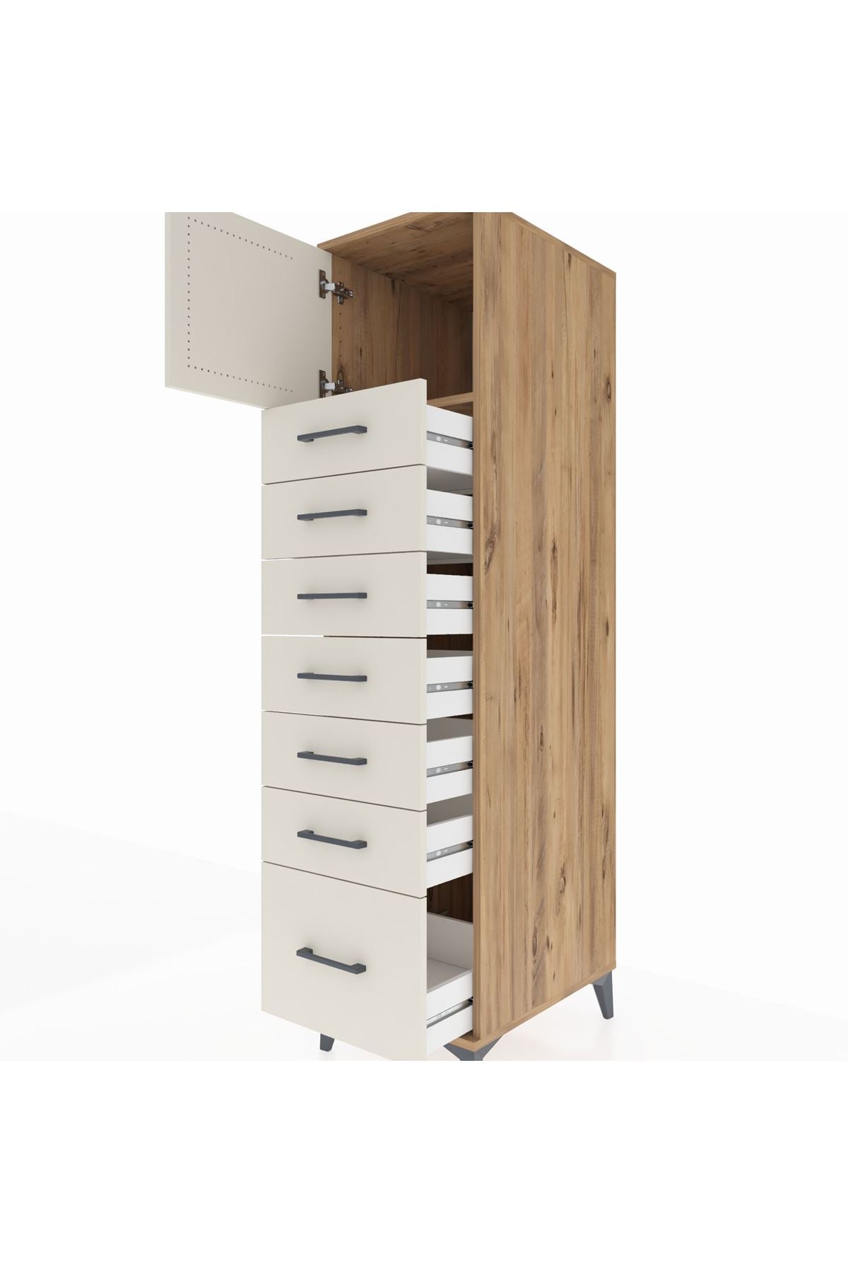 Kronos Dolap Tek Raflı 7 Çekmeceli Tek Kapaklı 44x59x182 Çam-Aytaşı