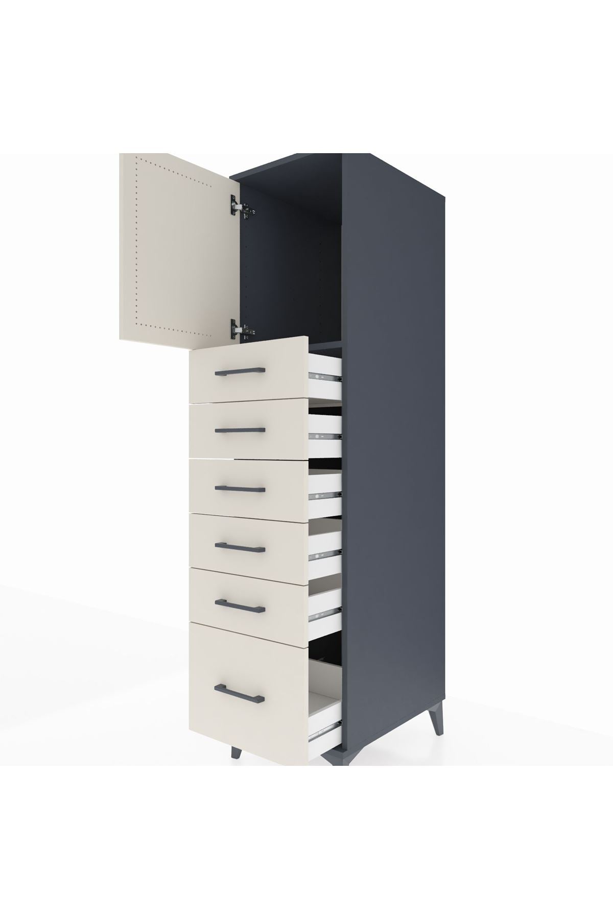 Kronos Dolap Tek Raflı 6 Çekmeceli Tek Kapaklı 44x59x182 Antrasit-Aytaşı