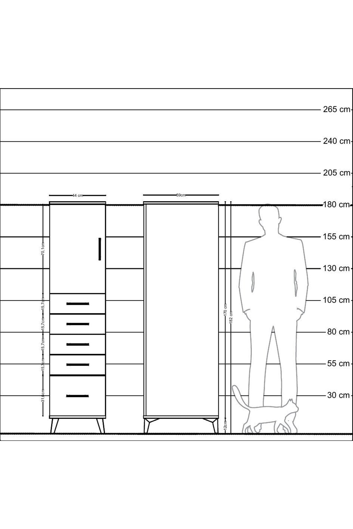 Kronos Dolap Tek Raflı 5 Çekmeceli Tek Kapaklı 44x59x182 - S88M012V3C