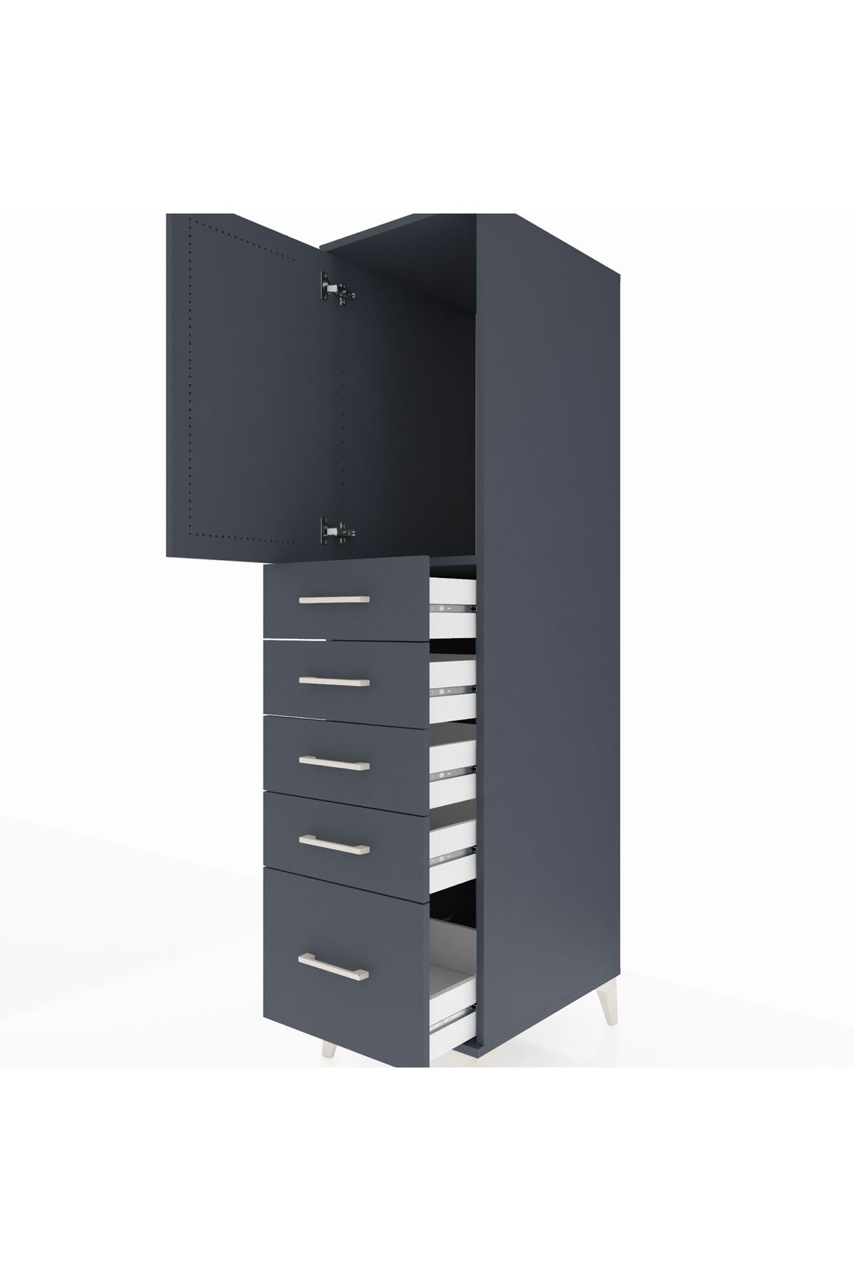 Kronos Dolap Tek Raflı 5 Çekmeceli Tek Kapaklı 44x59x182 - S88M012V5C