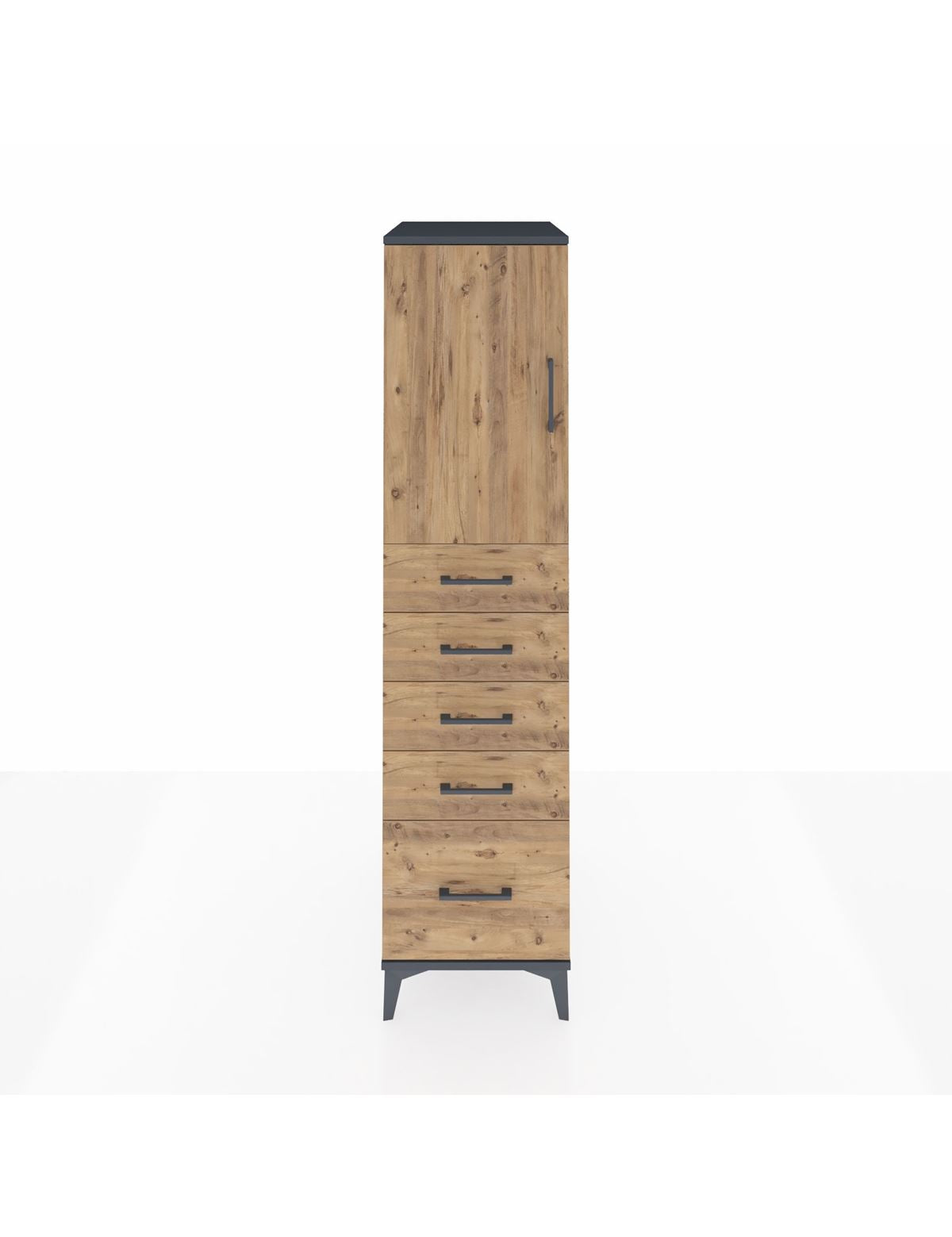 Kronos Dolap Tek Raflı 5 Çekmeceli Tek Kapaklı 44x59x182 Antrasit-Çam