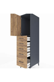 Kronos Dolap Tek Raflı 5 Çekmeceli Tek Kapaklı 44x59x182 Antrasit-Çam