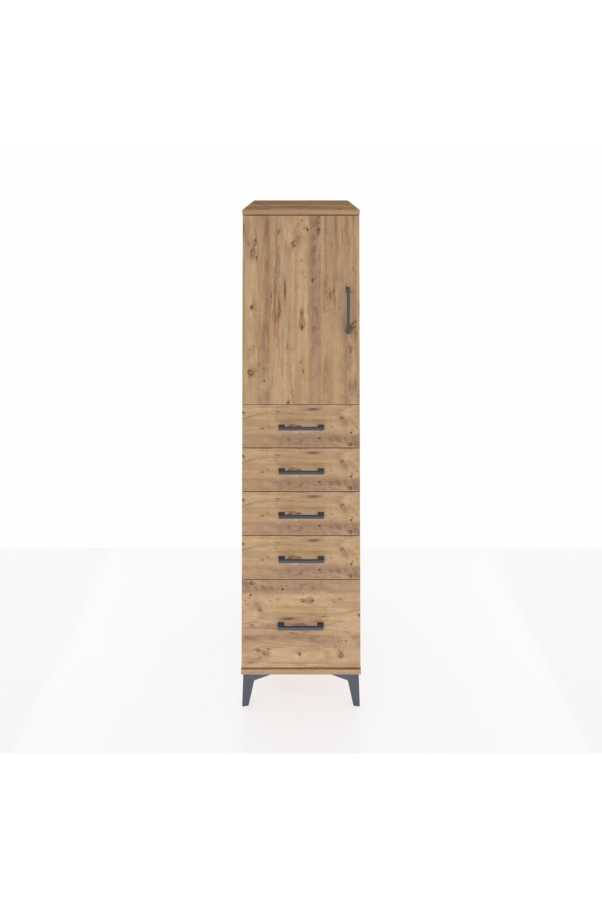 Kronos Dolap Tek Raflı 5 Çekmeceli Tek Kapaklı 44x59x182 Çam-Çam