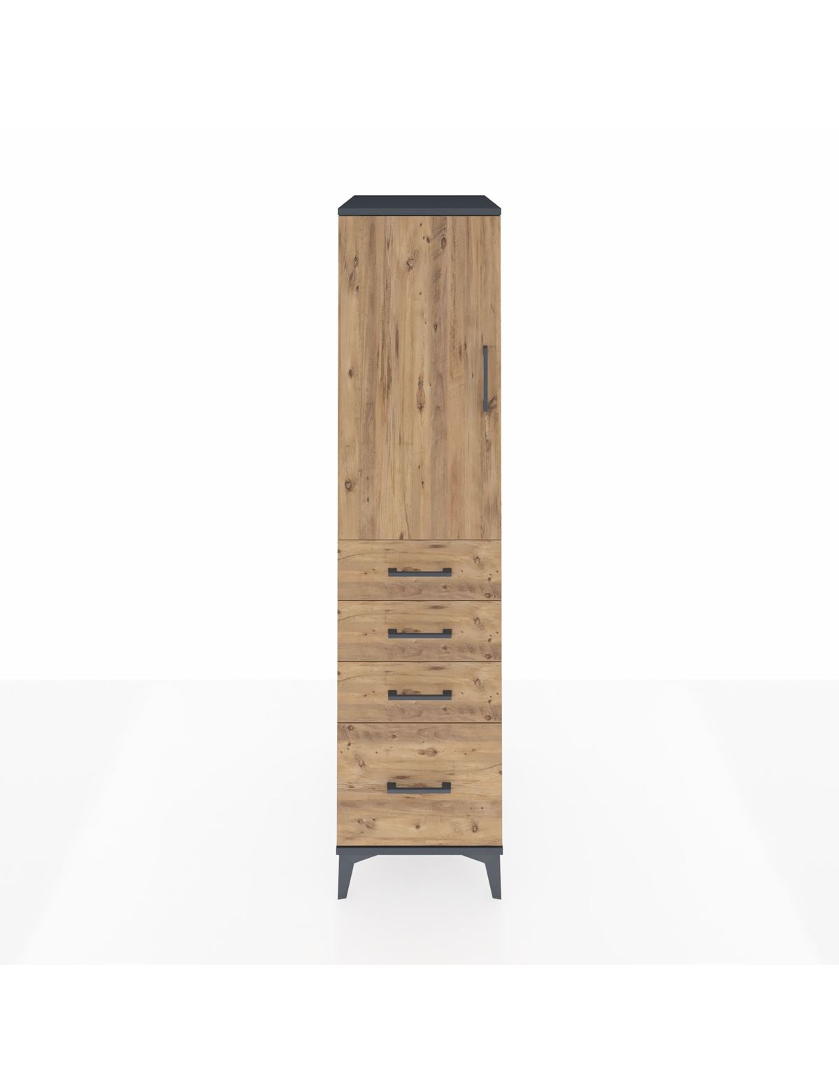 Kronos Dolap 2 Raflı 4 Çekmeceli Tek Kapaklı 44x59x182 Antrasit-Çam