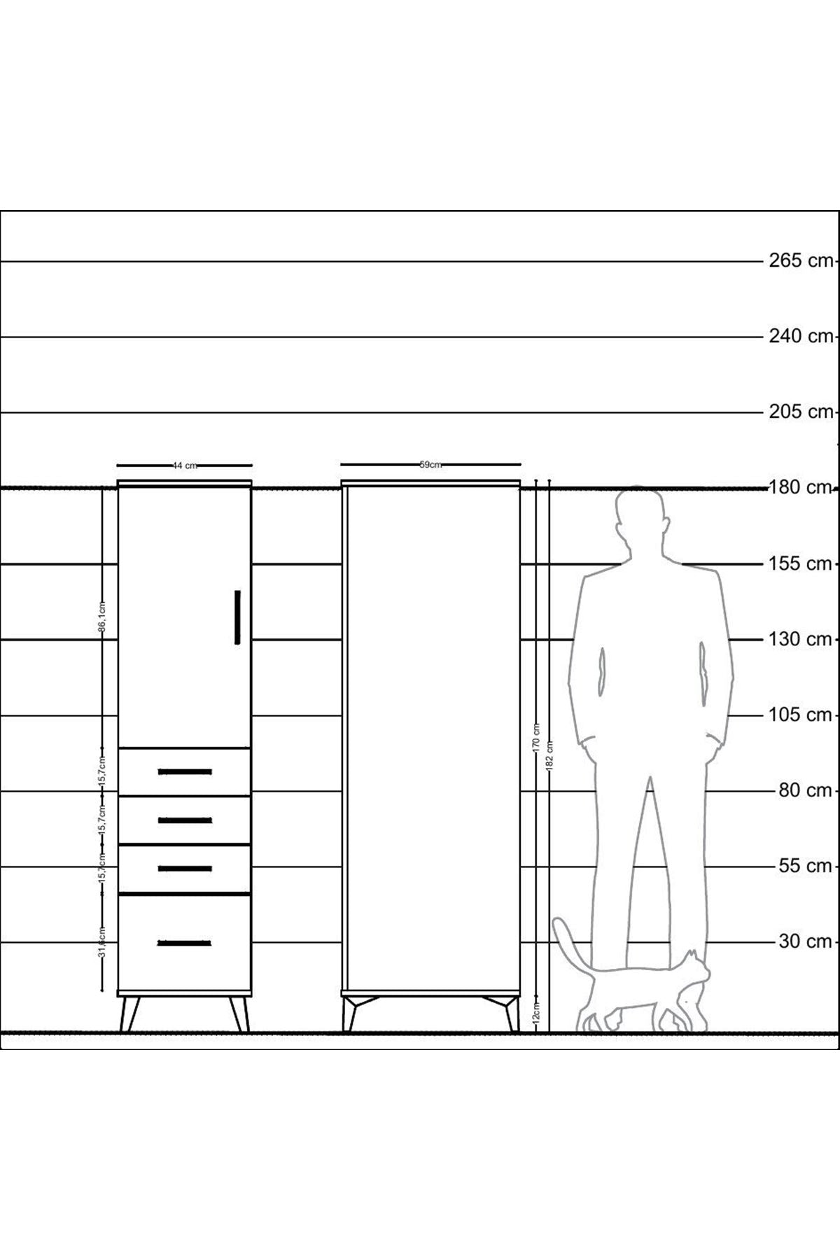 Kronos Dolap 2 Raflı 4 Çekmeceli Tek Kapaklı 44x59x182 Antrasit-Çam