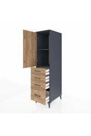 Kronos Dolap 2 Raflı 4 Çekmeceli Tek Kapaklı 44x59x182 Antrasit-Çam