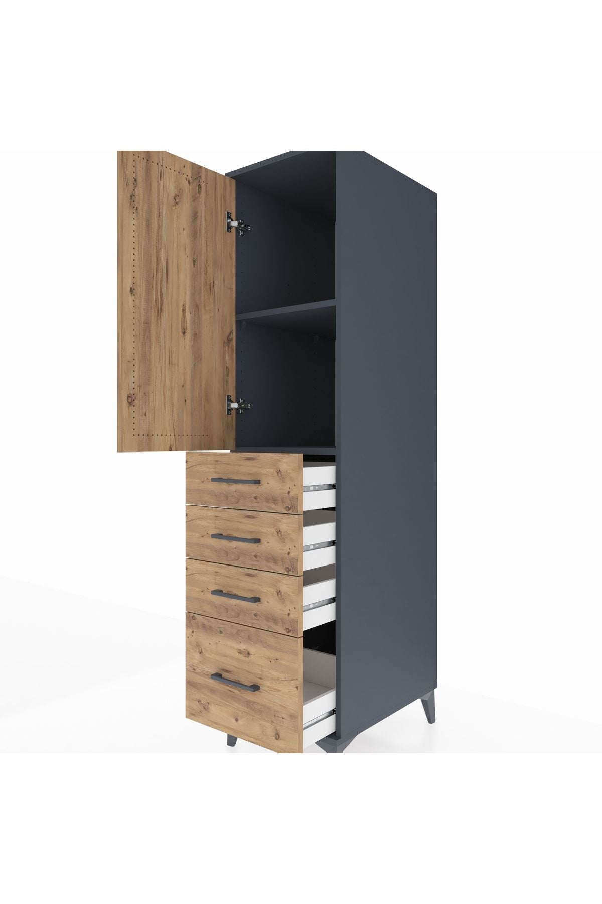 Kronos Dolap 2 Raflı 4 Çekmeceli Tek Kapaklı 44x59x182 Antrasit-Çam