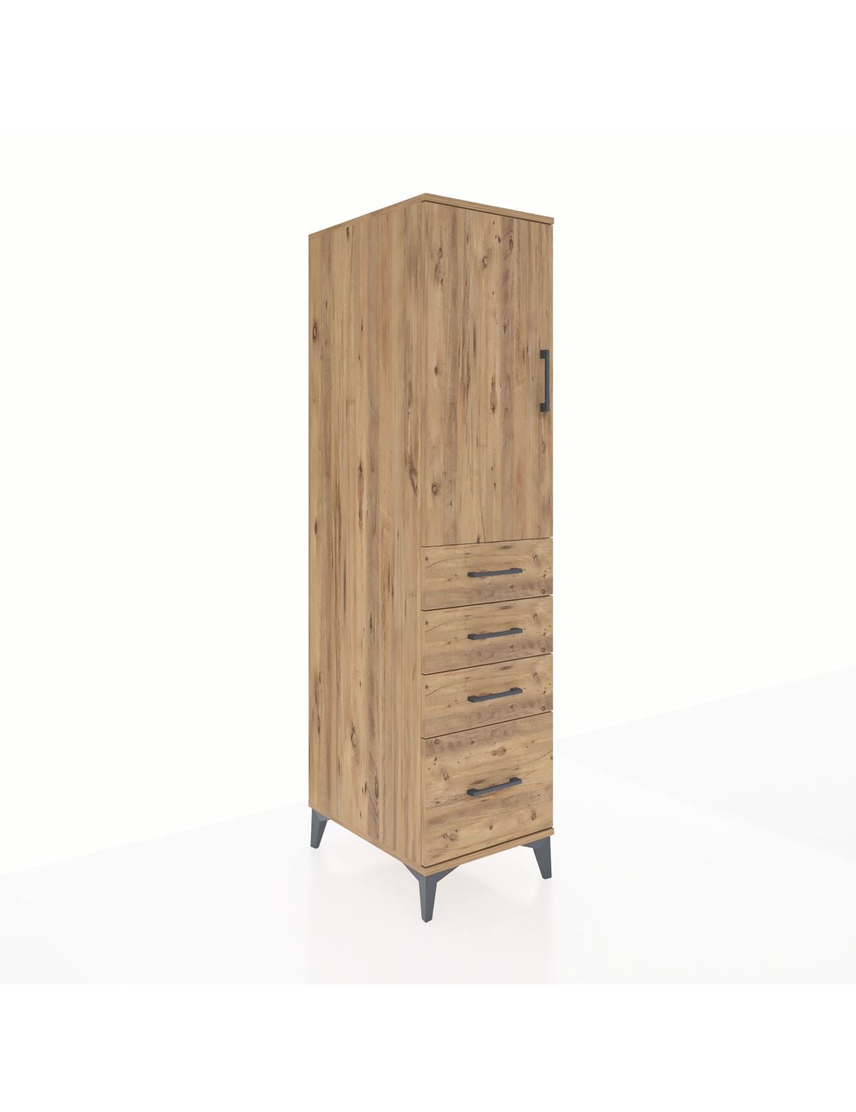 Kronos Dolap 2 Raflı 4 Çekmeceli Tek Kapaklı 44x59x182 Çam-Çam